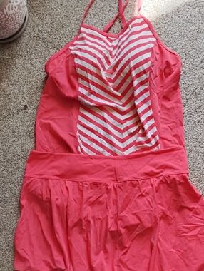 Women’s Coral Pink Striped Two-Piece Swim Suit